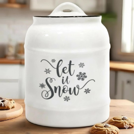 Simple Let it Snow Christmas Calligraphy Ceramic Cookie Jars