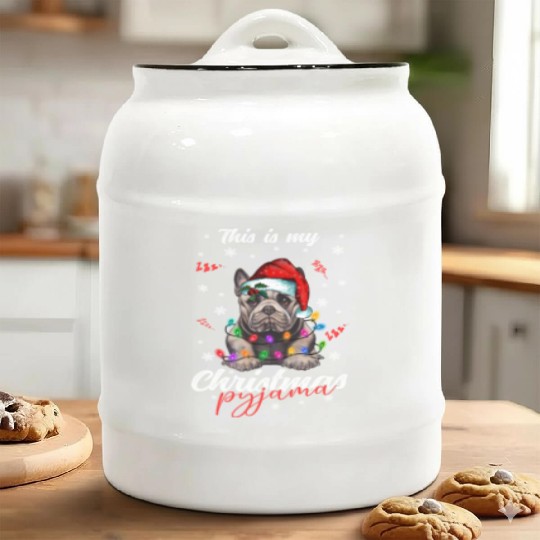 Winter Christmas Pyjama French Bulldog Ceramic Cookie Jars