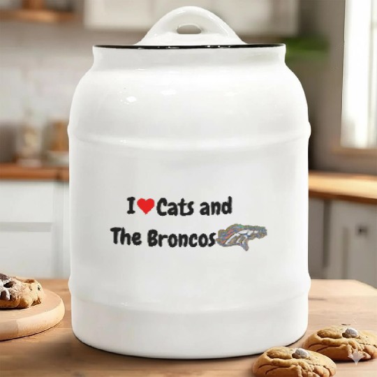 I Love Cats and The Broncos Ceramic Cookie Jars