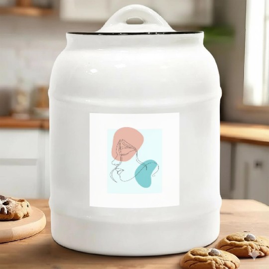 beige minimalist woman line art Ceramic Cookie Jars
