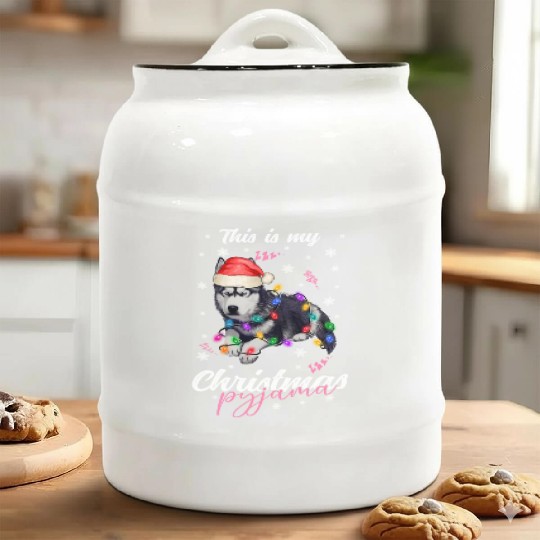 Winter Christmas Pyjama Husky Ceramic Cookie Jars