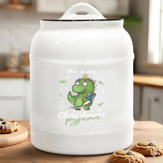 Winter Christmas Pyjama Dinosaur Trex Ceramic Cookie Jars