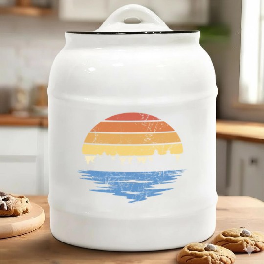 RETRO FOREST WITH LAKE IN SUNSET VINTAGE Ceramic Cookie Jars