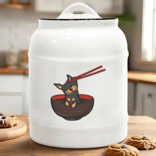 Miniature Pinscher Dipping Noodles Ceramic Cookie Jars