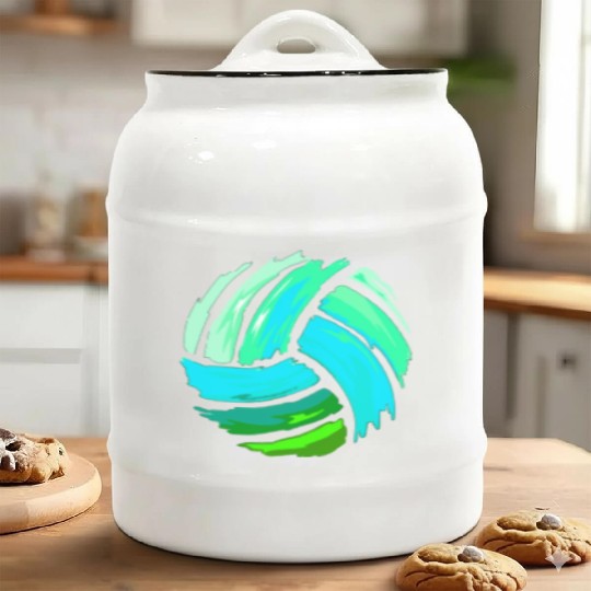 Volleyball Blue Green Ball Forns Ceramic Cookie Jars