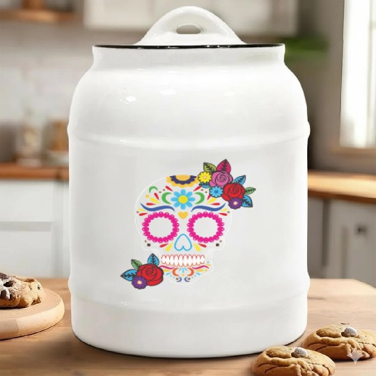 Day of The Dead Colorful Sugar Skull Ceramic Cookie Jars