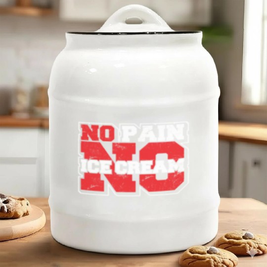 No Pain No Ice Cream Funny Gym Saying Fitness Card Ceramic Cookie Jars