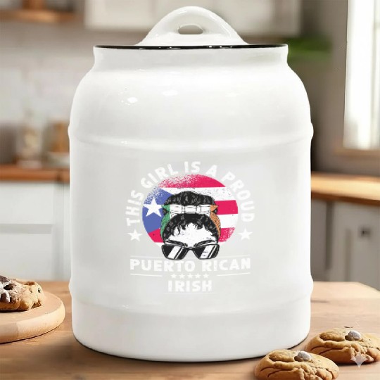 Puerto Rico Flag Ireland Grown Women Girl Ceramic Cookie Jars
