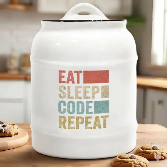 Software Developer Coder Retro Eat Sleep Code Ceramic Cookie Jars