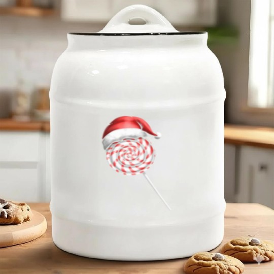 Candy Cane Lollipop Santas Hat Merry Christmas Ceramic Cookie Jars