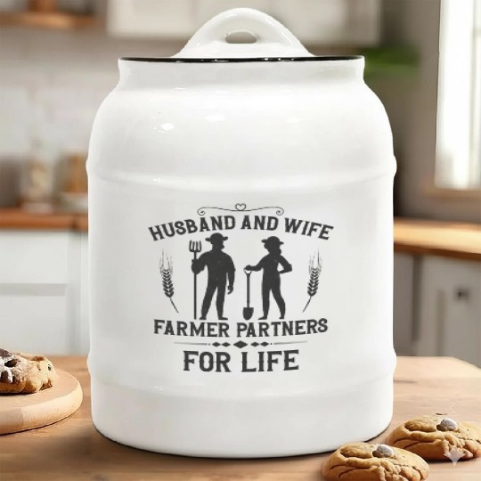 Farming Farmer Husband Wife Ceramic Cookie Jars