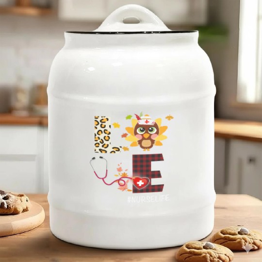 Love Turkey Stethoscope Nurse Life Thanksgiving Ceramic Cookie Jars