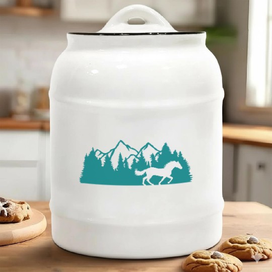 forest mountains nature horse Ceramic Cookie Jars