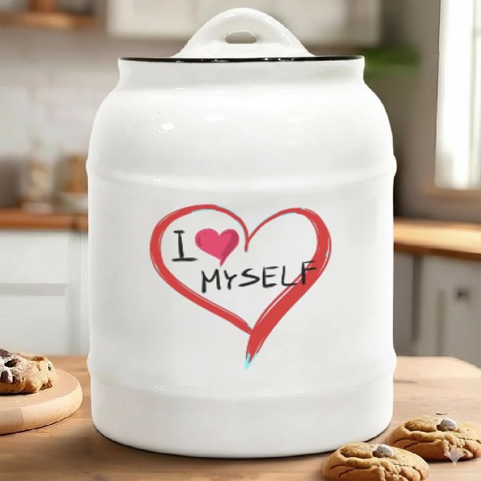 i love me heart text icon shape Ceramic Cookie Jars