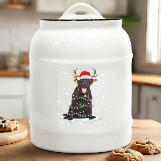 Black Lab Labrador Christmas Tree Light Pajama Dog Ceramic Cookie Jars