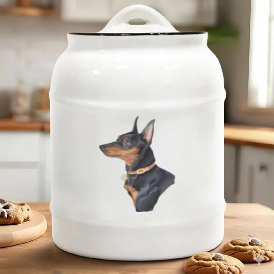 Cute Miniature Pinscher Dog Watercolor Painting Ceramic Cookie Jars