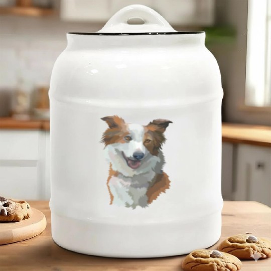 Cute Brown Border Collie Dog Watercolor Painting Ceramic Cookie Jars