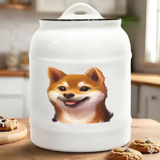 smiling little shiba inu puppy Sticker Ceramic Cookie Jars