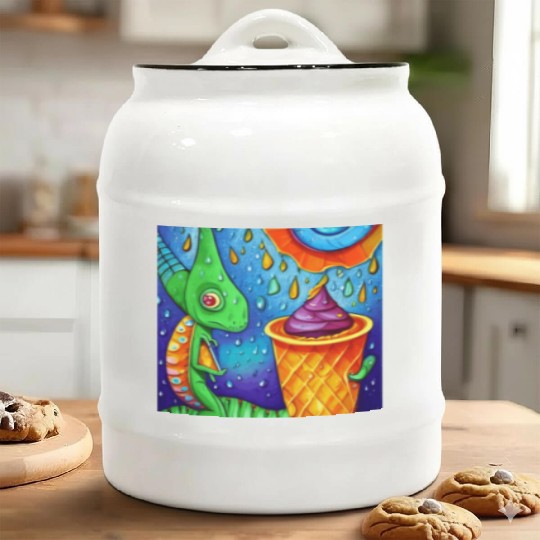happy dinosaur love ice cream Ceramic Cookie Jars