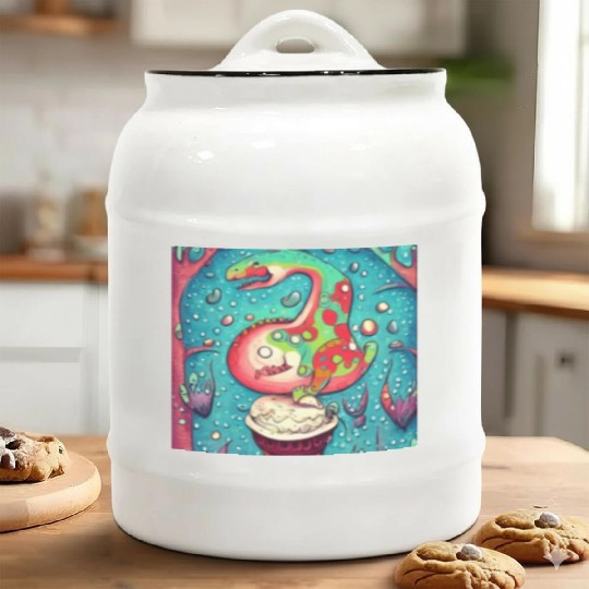 happy dinosaur love ice cream Ceramic Cookie Jars