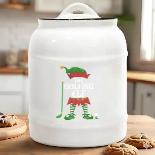Golfing Elf Family Matching Group Christmas Party Ceramic Cookie Jars
