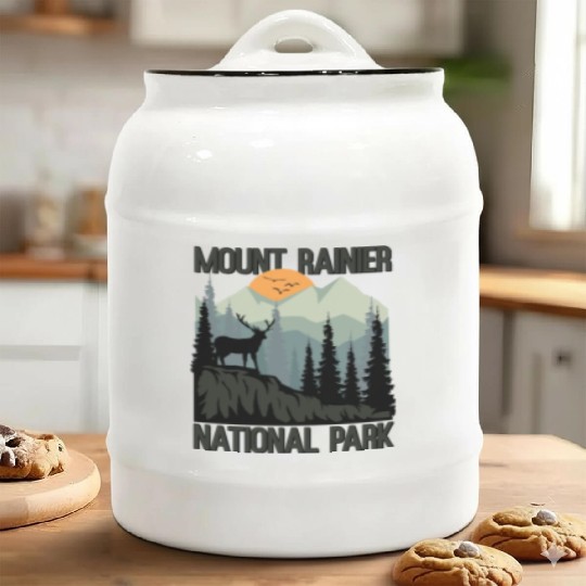 Mount Rainier National Park Mountains Deer Ceramic Cookie Jars