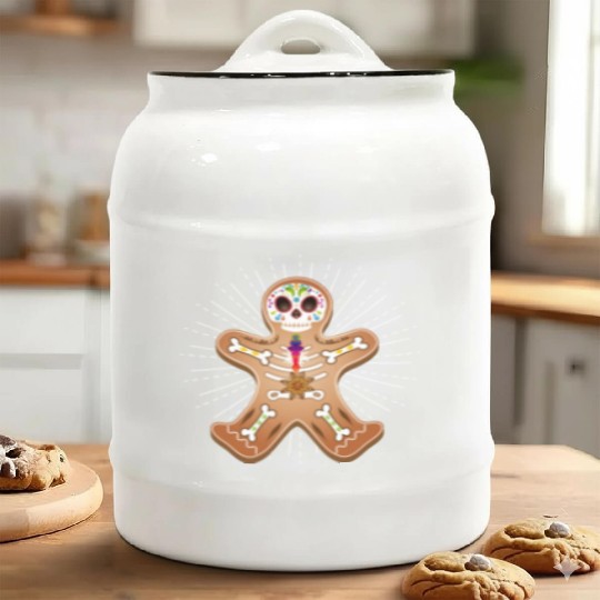 Gingerbread man Sugar Skull decor for Christmas Ceramic Cookie Jars