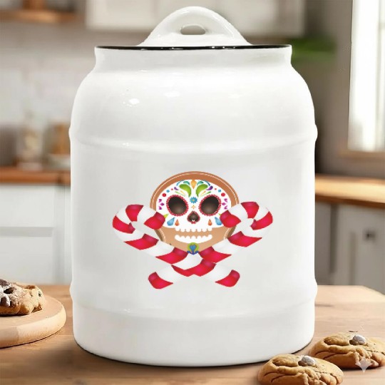 Gingerbread man Sugar Skull decor for Christmas Ceramic Cookie Jars