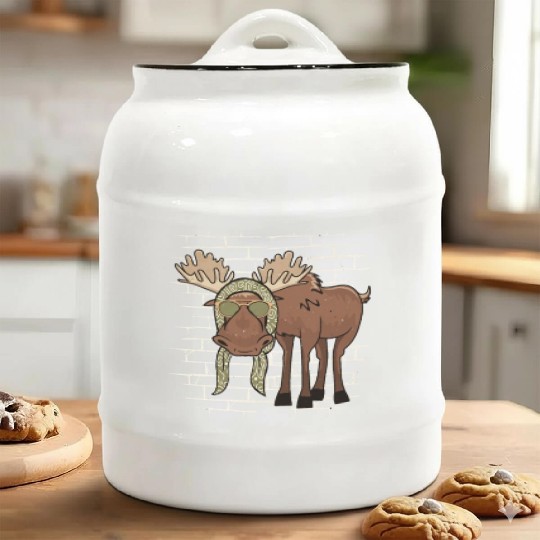 Moose Elk Sunglasses Scarf Ceramic Cookie Jars