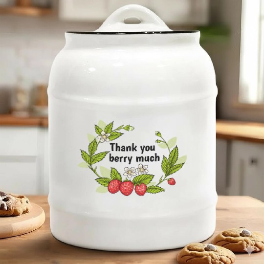 Thank you berry much, cute pun with strawberry Ceramic Cookie Jars