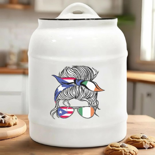 Puerto Rico Flag Ireland Grown Women Girl Country Ceramic Cookie Jars