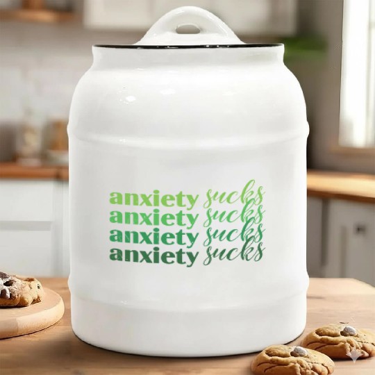 Anxiety Sucks Green Mental Health Ceramic Cookie Jars