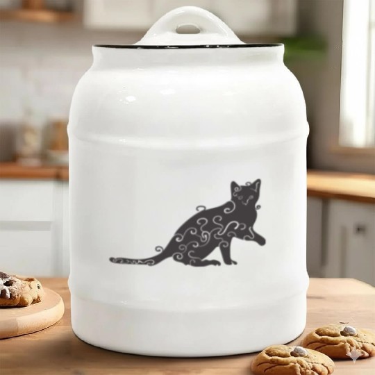 Black magic Cat desk mat , black cat holding on Ceramic Cookie Jars
