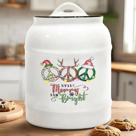 Xmas Christmas Stay Merry and Bright Ceramic Cookie Jars