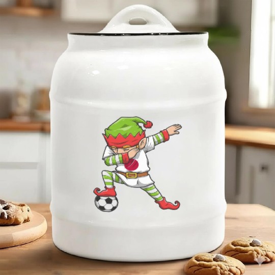 Soccer Boy Dabbing Elf Squad Christmas Jersey Ceramic Cookie Jars