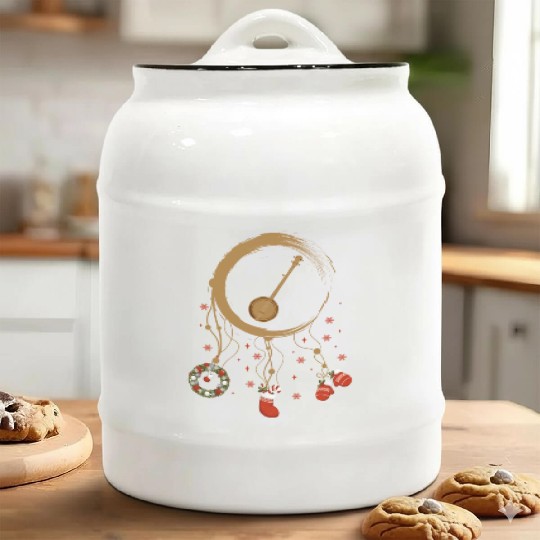 musical instrument dreamcatcher Christmas Banjo Ceramic Cookie Jars