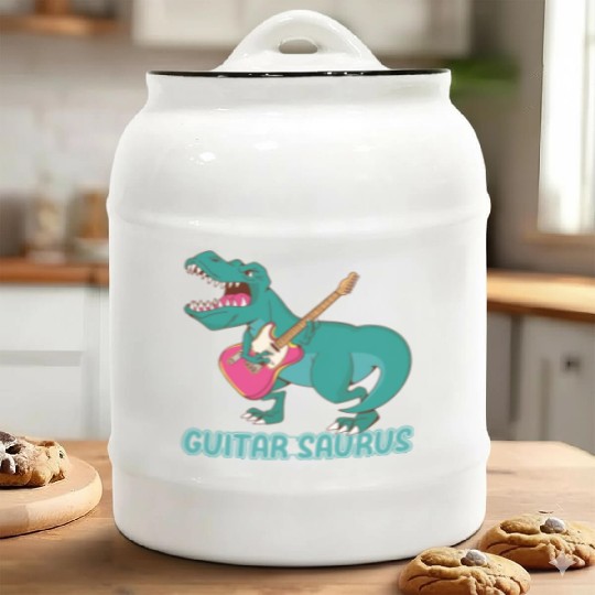 Guitar Saurus - Bass Guitar Player Ceramic Cookie Jars