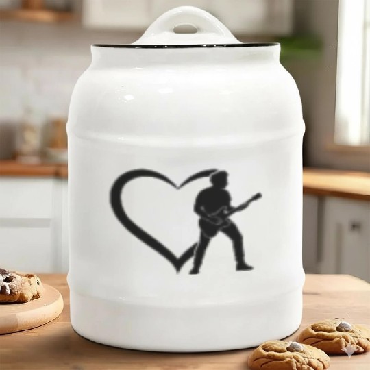Electric Guitar Player Guitar Heart Bass Guitar Pl Ceramic Cookie Jars
