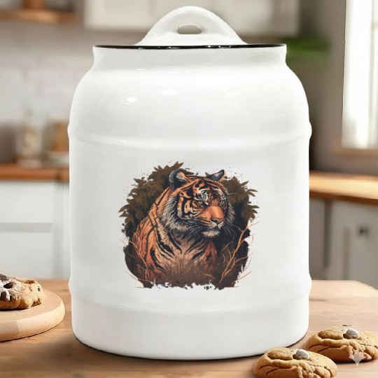 Tiger in the Woods Ceramic Cookie Jars