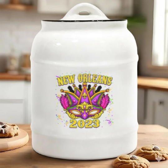 New Orleans 2023 Mardi Gras Festival Ceramic Cookie Jars
