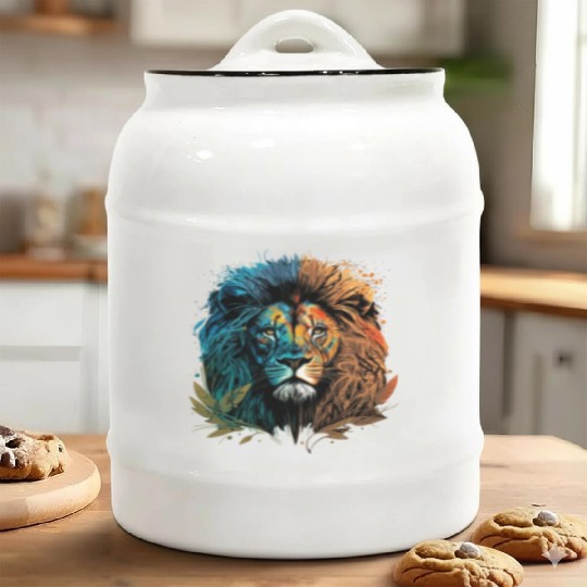 Two Face Lion Ceramic Cookie Jars