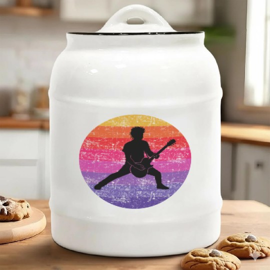 Bass Guitar Player Musician Bassist Vintage Retro Ceramic Cookie Jars