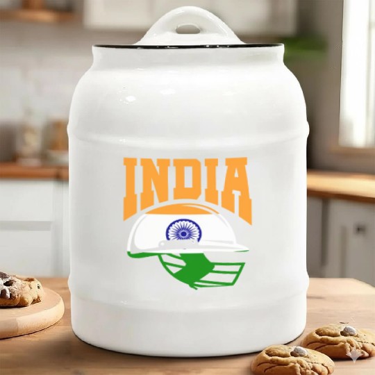 India Helmet Cricket Player Ceramic Cookie Jars