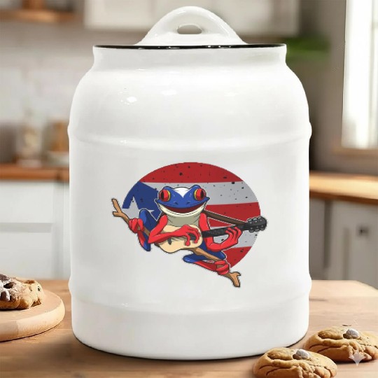 Guitar Playing Coqui Frog Puerto Rico Animal Ceramic Cookie Jars
