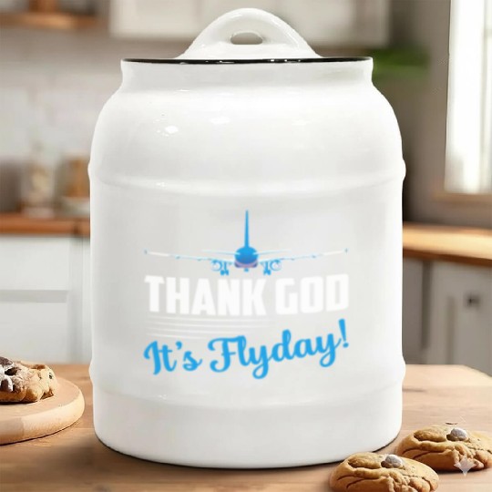 Thank God It's Flyday! Airline Pilot Aviation Ceramic Cookie Jars