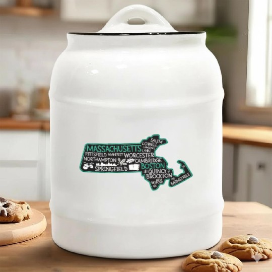 Massachusetts Boston cute map Salem Lowell Lawrenc Ceramic Cookie Jars