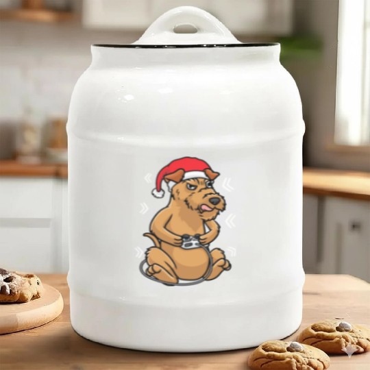 Christmas Irish Terrier Dog Video Game Gamer Ceramic Cookie Jars