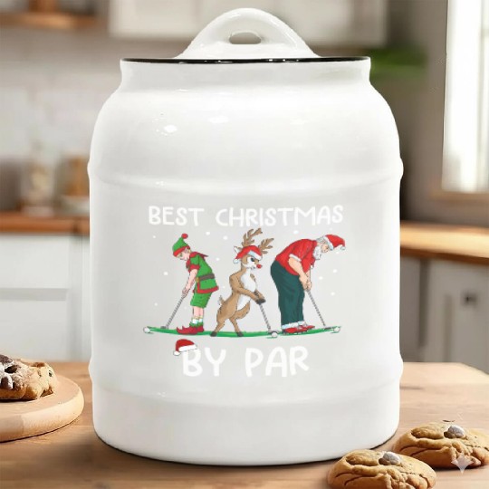 Golf Elf Golfer Christmas Santa Claus Golfing Ceramic Cookie Jars