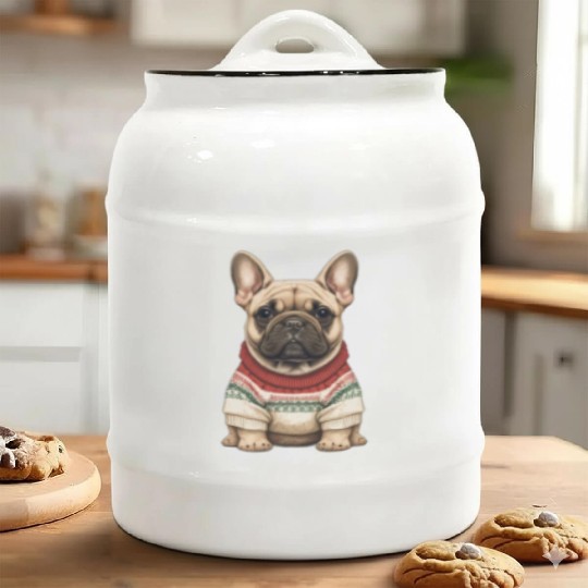 Festive French Bulldog in a Christmas Sweater Ceramic Cookie Jars