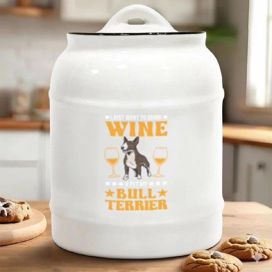 Bull Terrier And Wine Miniature Ceramic Cookie Jars